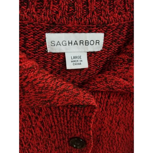 SAG HARBOR Women's Red Sparkly Long Sleeve Sweater - Picture 2 of 4